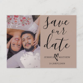 Moderne Beige & Zwarte Save the Date Script Aankondigingskaart