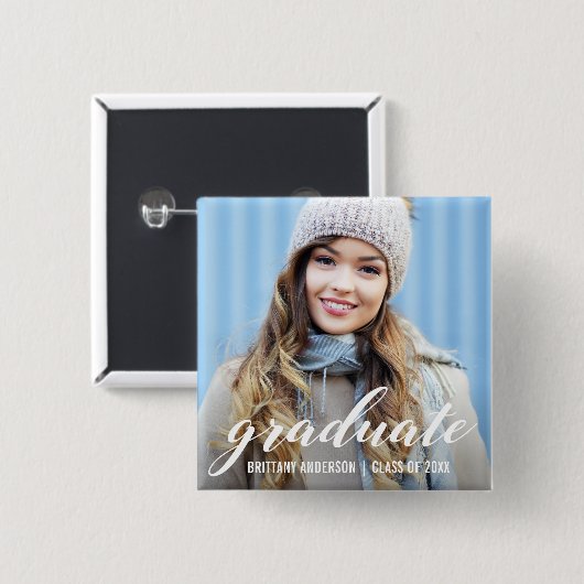 Moderne bekendmaking Afstuderen | Foto Afstuderen Vierkante Button 5,1 Cm (Voorkant /achterkant)