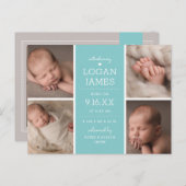 Moderne bekendmaking Baby fotocollage 4 Aankondigingskaart (Voorkant / Achterkant)