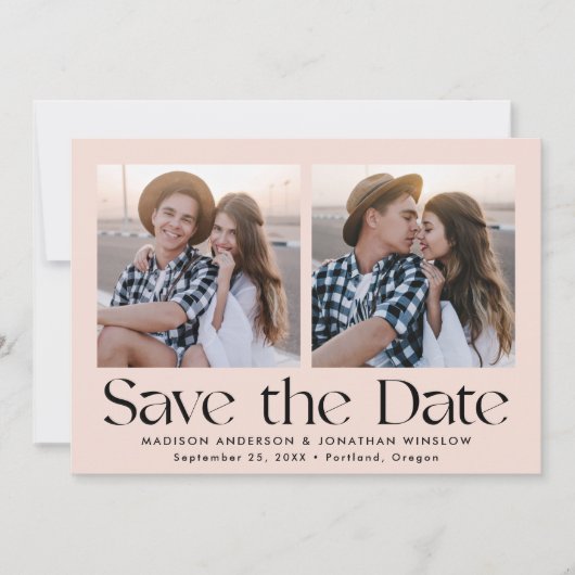 Moderne  belettering blush 2 foto save the date (Voorkant)