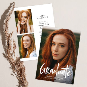 Moderne belettering Eenvoudige 3 foto afstudeerfee Kaart