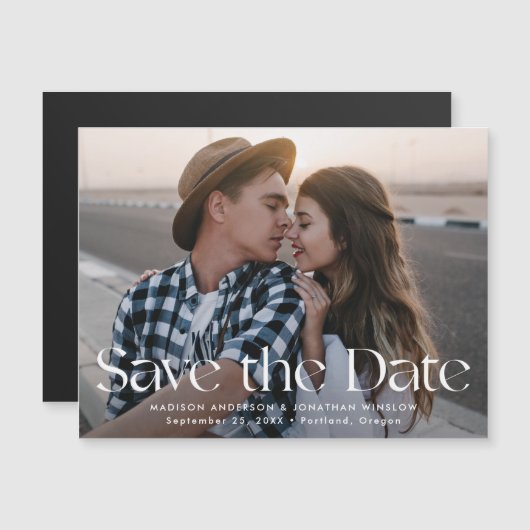 Moderne  belettering foto Save the Date Magnetische Uitnodiging (Voorkant / Achterkant)