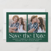 Moderne belettering groen 2 foto save the date (Voorkant)