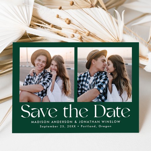 Moderne belettering groen 2 foto save the date