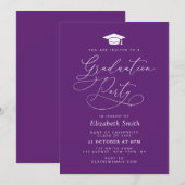 Moderne belettering paarse afstudeerfeest kaart (Voorkant / Achterkant)