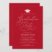 Moderne belettering Red Graduation Party Kaart (Voorkant / Achterkant)