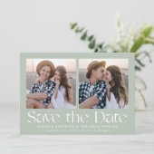 Moderne belettering Sage Green 2 foto Save The Date (Staand voorkant)