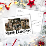 Moderne belettering vijf foto Vrolijk Kerstfeest Feestdagenkaart<br><div class="desc">Modern Lettering Five Photo Merry Christmas Holiday briefkaart beschikt over vier foto's op de voorkant,  en ruimte voor uw langere bericht op de achterkant.</div>