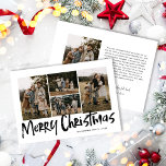 Moderne belettering vijf foto Vrolijk Kerstfeest Feestdagenkaart<br><div class="desc">Moderne Lettering Vijf foto Merry Christmas Holiday Kaart beschikt over vier foto's op de voorkant,  en een andere foto op de achterkant met ruimte voor uw langere bericht.</div>