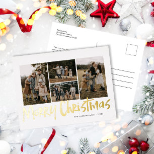 Moderne belettering vijf foto Vrolijk Kerstfeest Folie Feestdagen Briefkaart