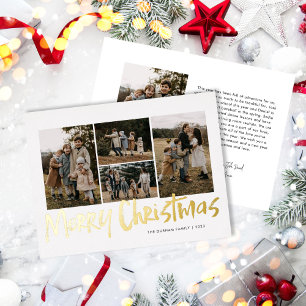 Moderne belettering vijf foto Vrolijk Kerstfeest Folie Feestdagenkaart