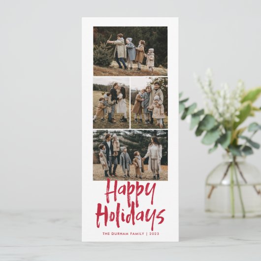 Moderne belettering vijf slanke foto gelukkig feestdagenkaart (Staand voorkant)