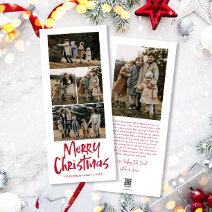 Moderne belettering Vijf slanke foto Vrolijk Kerst Feestdagenkaart