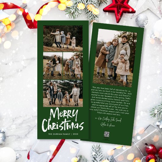 Moderne belettering Vijf slanke foto Vrolijk Kerst Feestdagenkaart