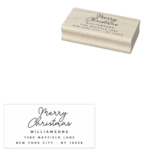 Moderne belettering Vrolijk Kerstfeest Familienaam Rubberstempel (Gestempeld)