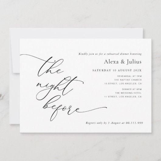 Moderne belettering zwart-wit bruiloft repetitie kaart (Voorkant)