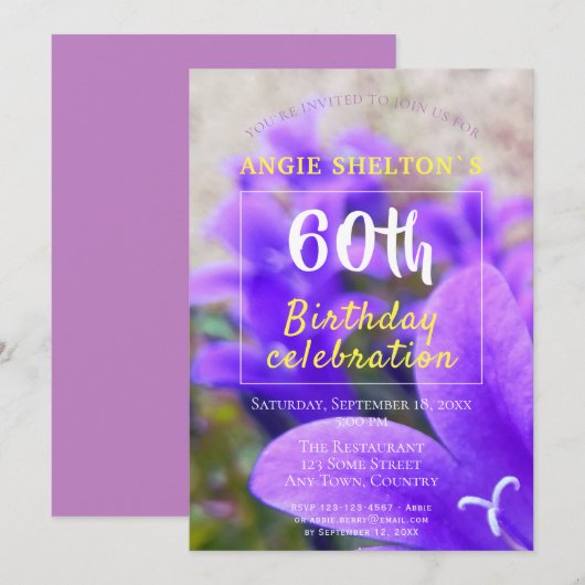 Moderne Bellflower Paarse Foto 60e verjaardag Kaart (Voorkant / Achterkant)
