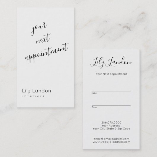 Moderne benoeming in zwart-wit afsprakenkaartje (Voorkant / Achterkant)