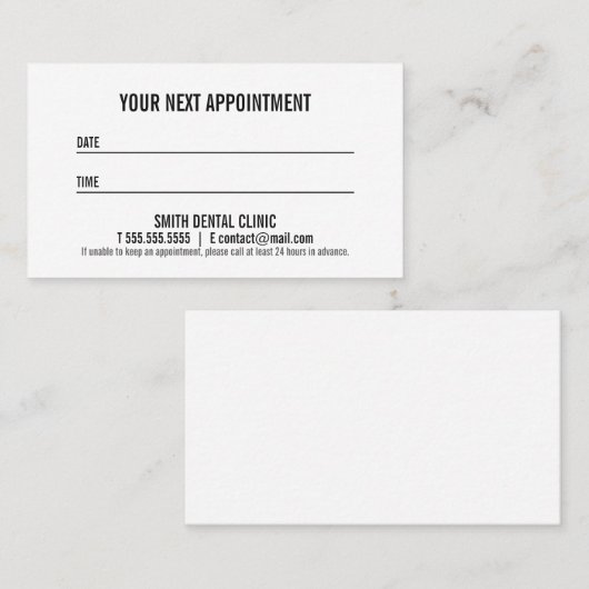 Moderne Benoeming zwart-wit Afsprakenkaartje (Voorkant / Achterkant)