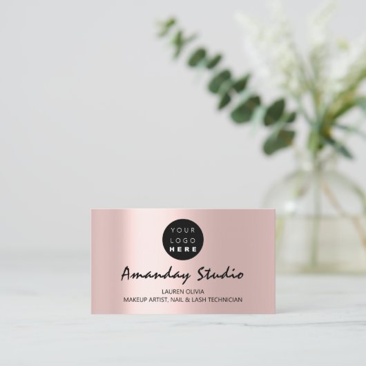 Moderne Benoemingskaart Roze Roze Aangepaste Logo Visitekaartje (Staand voorkant)