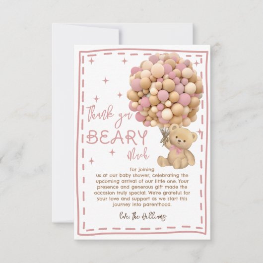 Moderne Beren ballonnen wachten bijna roze Baby sh Bedankkaart (Voorkant)