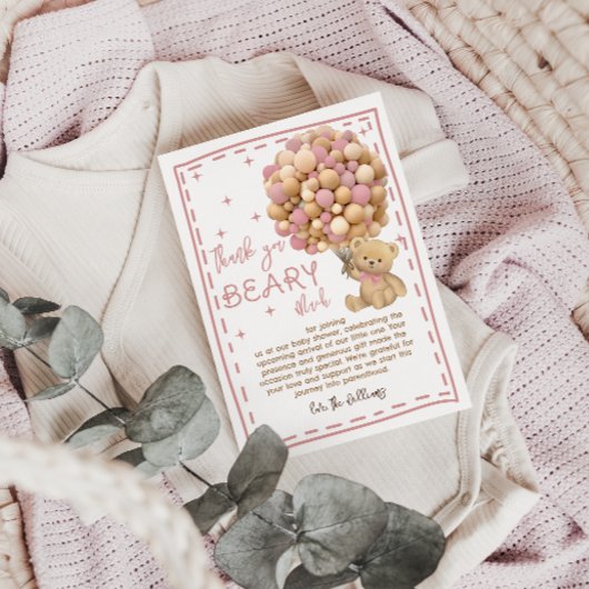 Moderne Beren ballonnen wachten bijna roze Baby sh Bedankkaart
