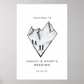 Moderne Berg Hart Schets Bruiloft Welkomstbord Poster (Voorkant)