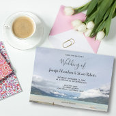 Moderne berg zomer strand bruiloft kaart