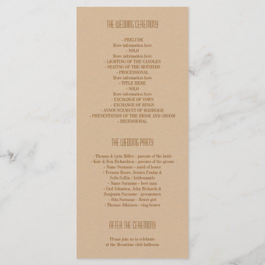 Moderne Bergen Trouwprogramma's Programmakaart (Achterkant)