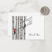Moderne berkenbomen en rode vogels Dank je wel Notitiekaartje (Voorkant / Achterkant in situ)