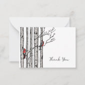 Moderne berkenbomen en rode vogels Dank je wel Notitiekaartje (Voorkant)