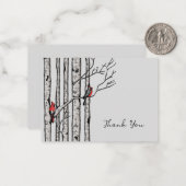 Moderne berkenbomen en rode vogels Dank u Notitiekaartje (Voorkant / Achterkant in situ)