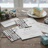 Moderne berkenbomen en rode vogels Dank u Notitiekaartje