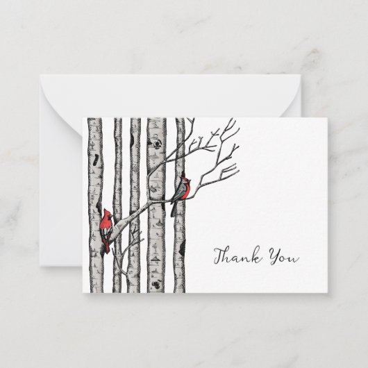 Moderne berkenbomen en rode vogels Dank u Notitiekaartje (Voorkant)