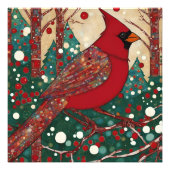 Moderne besneeuwde kerst kardinaal rode vogel foto afdruk (Voorkant)