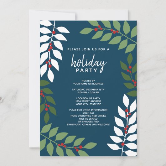 moderne bessen eucalyptus Download Vakantie Party Kaart (Voorkant)