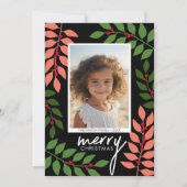 Moderne bessen eucalyptus takken - foto koraal feestdagenkaart (Voorkant)