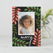 Moderne bessen eucalyptus takken - foto koraal feestdagenkaart (Staand voorkant)