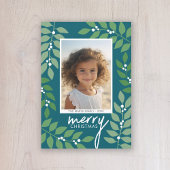 Moderne bessen eucalyptustakken - foto blauwgroen feestdagenkaart