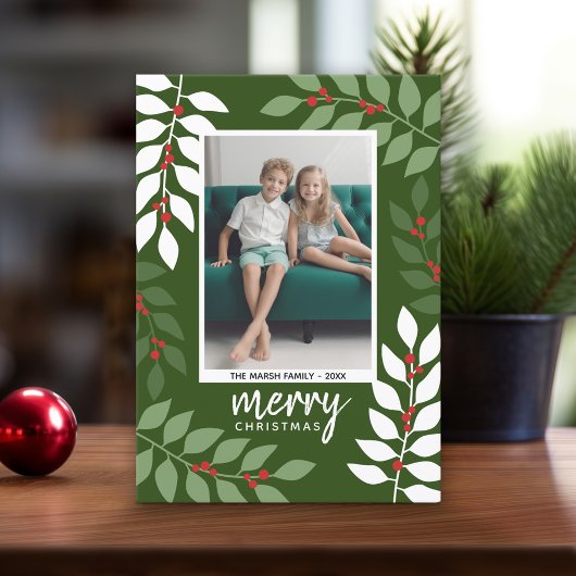 moderne bessen eucalyptustakken Kerstfoto Feestdagenkaart