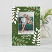 moderne bessen eucalyptustakken Kerstfoto Feestdagenkaart (Staand voorkant)