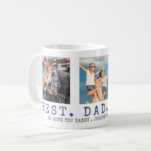 Moderne BEST DAD EVER Foto gepersonaliseerd blauw Koffiemok