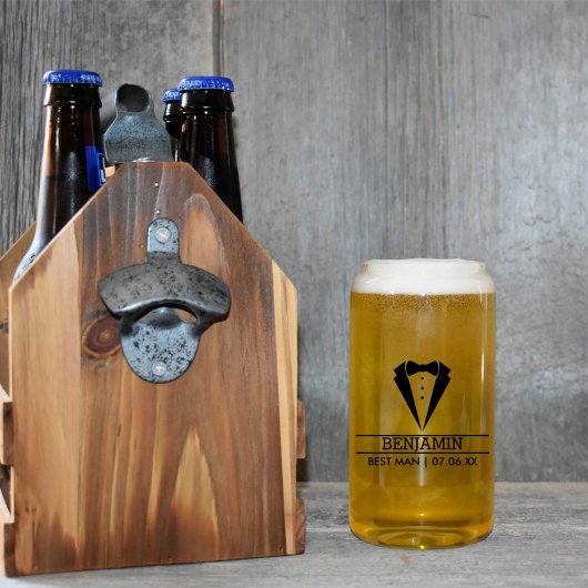 Moderne Best Man Custom Naam met Tuxedo Blikvorm Glas