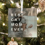 Moderne BESTE CAT MOM OOIT Aangepaste foto Glas Ornament<br><div class="desc">Moderne beste kat mam ooit aangepaste foto kerst ornament. Perfect cadeau voor kattenliefhebbers tijdens het feestseizoen.</div>