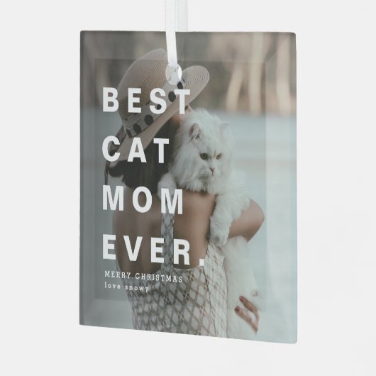 Moderne BESTE CAT MOM OOIT Aangepaste foto Glas Ornament (Voorkant links)