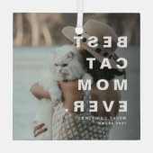 Moderne BESTE CAT MOM OOIT Aangepaste foto Glas Ornament (Achterkant)