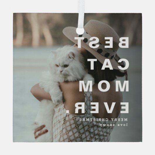 Moderne BESTE CAT MOM OOIT Aangepaste foto Glas Ornament (Achterkant)