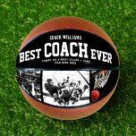 Moderne BESTE COACH EVER Cool Trendy Photo Collage Basketbal<br><div class="desc">Perfect voor de coolste coach: de BESTE COACH paste EVER basketbal aan met 3 favoriete foto's in kleur, zijn naam, en een dankjewel bericht, evenals teamnaam en jaar van het seizoen. Geweldig bedankt voor afstuderen of een geweldige verrassing voor zijn verjaardag... zeker een groot plezier dat hij nog jaren zal...</div>