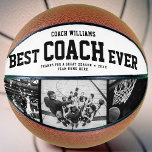 Moderne BESTE COACH EVER Cool Trendy Photo Collage Basketbal<br><div class="desc">Perfect voor de coolste coach: de BESTE COACH paste EVER basketbal aan met 3 favoriete foto's in trendy zwart-wit, zijn naam, een dankjewel bericht, en teamnaam en jaar van het seizoen. Geweldig bedankt voor je cadeau of een geweldige verrassing voor zijn verjaardag, zeker een keepslag waar hij nog jaren van...</div>