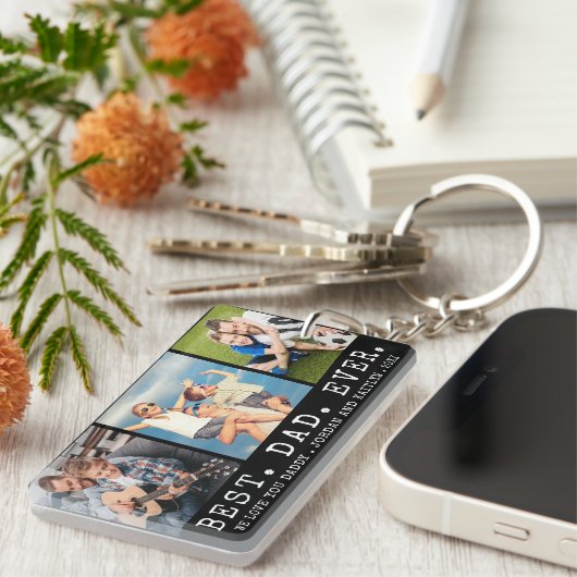 Moderne BESTE DAD EVER 3-foto's op maat Sleutelhanger (Voorkant Rechts)